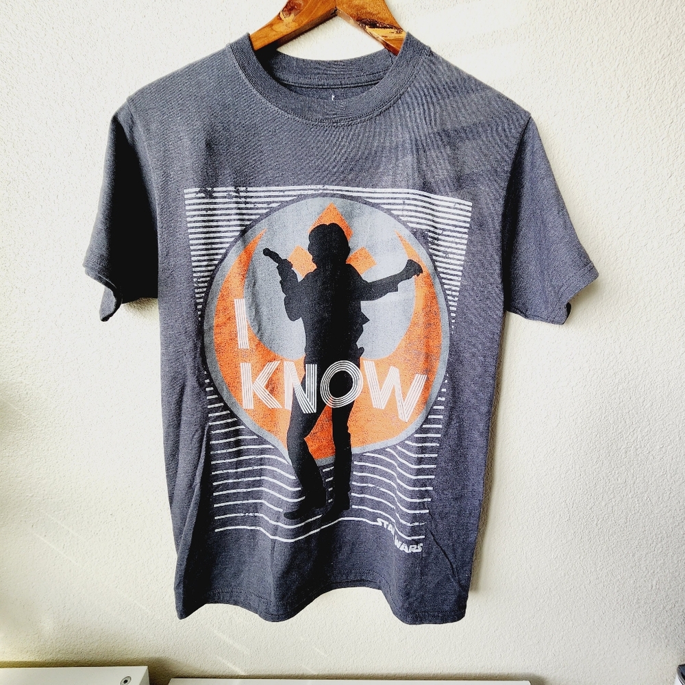 Star Wars Men’s T-Shirt Han Solo "I Know" Graphic Short Sleeve Gray Small S